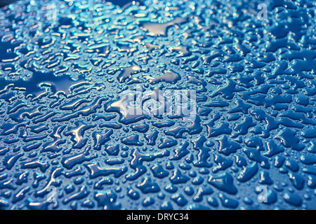 Wassertropfen auf Motorhaube Stockfoto