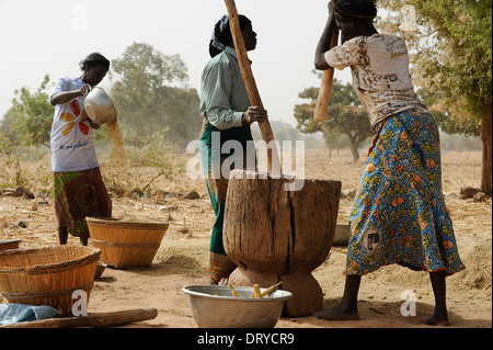 BURKINA FASO Kaya, Dorf Korsimoro, Frauen-Pfund-Hirse, der Sahel-Zone ist regelmäßig durch Dürren und Hunger betroffen. Stockfoto