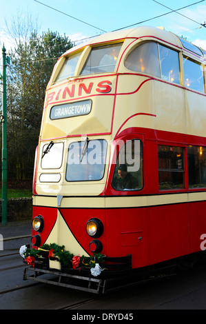 Oldtimer Straßenbahn - Beamish Open Air Museum, County Durham, England Stockfoto