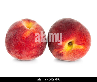 Reife Pfirsichfrucht isoliert auf weißem Hintergrund Stockfoto