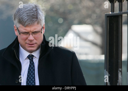 Steve Mollenkopf, CEO von Qualcomm, Inc., verlässt das Weiße Haus nach einem Treffen mit Präsident Barack Obama. Stockfoto