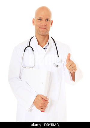 Arzt, Daumen nach oben zeigen. Alle auf weißem Hintergrund. Stockfoto
