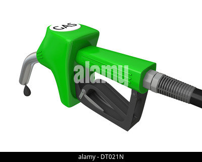 Illustration der grünen Kraftstoff-Pumpe-Düse mit Öl fallen isolierten auf weißen Hintergrund Stockfoto