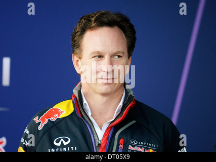 Teamchief Christian Horner (GBR) Red Bull Racing bei Formel 1 Tests in Jerez, Spanien Feb.2014 Stockfoto