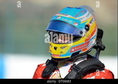 Fernando Alonso (ESP) Ferrari F14 T bei Formel 1 Tests in Jerez, Spanien Feb.2014 Stockfoto