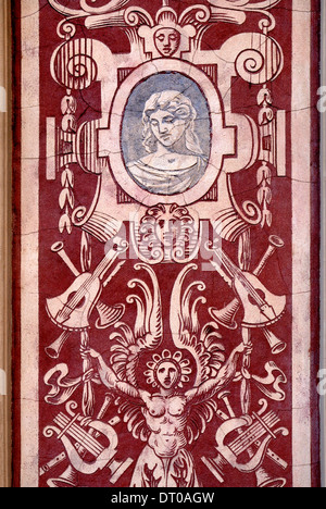 London, England, Vereinigtes Königreich. Ursprüngliche Gebäude des Royal College of Organists, Kensington.  Fassade Detail sgraffito Stockfoto