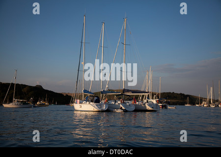 Boote auf dem Wasser von der Mündung in Salcombe, Devon, Stockfoto