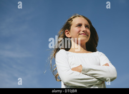 Seattle Washington USA zuversichtlich und glücklich neunjähriges Mädchen im freien Stockfoto