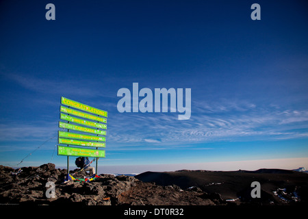 das Zeichen auf dem Gipfel des Kilimanjaro Stockfoto