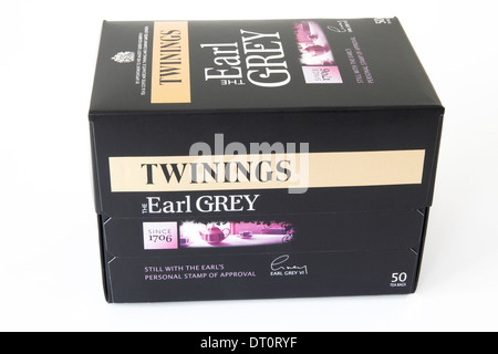 Box von Twinings Earl Grey Teebeutel auf einem weißen Hintergrund, UK Stockfoto