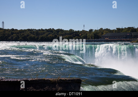 Die Spitze oder Kante des Horseshoe Falls aus Sicht der Schildkröte auf Goat Island, Niagara Falls, New York. Stockfoto