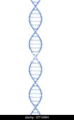 Gläserne Kette bilden einen gewundene DNA-Strang isoliert auf einem weißen Hintergrund. Stockfoto