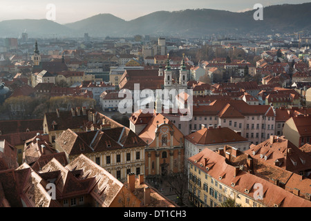 Blick vom Schlossberg auf die Altstadt von Graz Stockfoto