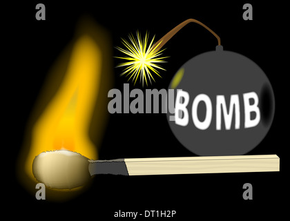 Die Sicherung am alten altmodischen schwarzen Bombe Beleuchtung für ein Spiel. Stockfoto