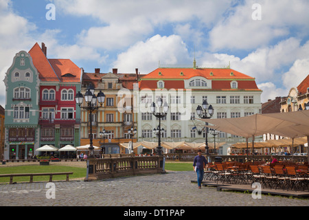 Straßencafés in Piata Unirii, Timisoara, Banat, Rumänien, Europa Stockfoto