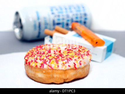 Rauchen, Alkohol, Zucker und Fett gemeinsame Mitwirkende zu gesundheitlichen Problemen, London Stockfoto