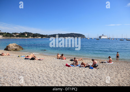 Strand, Villefranche Sur Mer, Côte d ' Azur, Côte d ' Azur, Alpes Maritimes, Provence, Frankreich, Mittelmeer, Europa Stockfoto