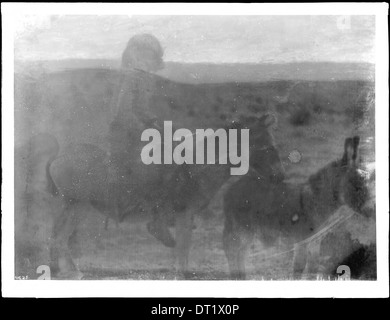 Ein Hopi-Indianer reitet auf einem Esel, um seine Getreidefelder in der Nähe von Walpi, Arizona, um 1898 zu hacken. Stockfoto