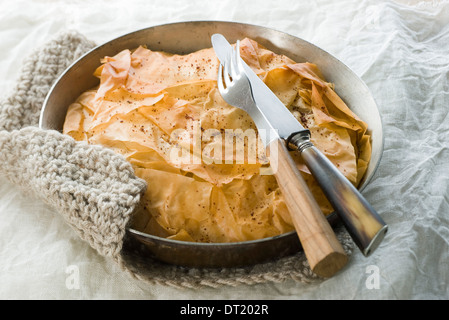 Pastilla von Wildreis Spinat, Pinienkernen und Rosinen Stockfoto