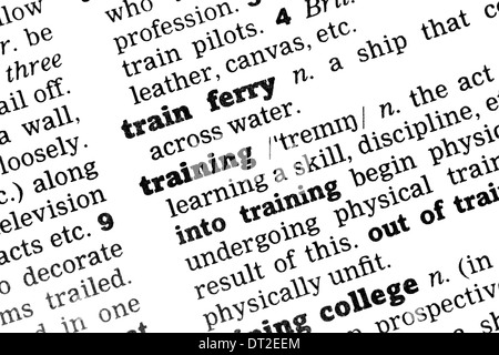 Ausbildung Wörterbuchdefinition Closeup schwarz / weiß Stockfoto