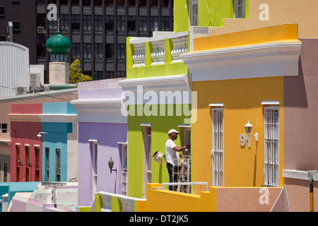 typischen bunten Häusern im Viertel Cape Malay Bo-Kaap, Kapstadt, Western Cape, South Africa Stockfoto