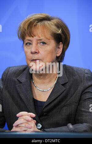 Berlin, Deutschland. 6. Februar 2014. Bundeskanzlerin Angela Merkel in der Bundespressekonferenz am Kanzleramt in Berlin am Donnerstag 06. Februar 2013 Credit: Dpa picture-Alliance/Alamy Live News Stockfoto