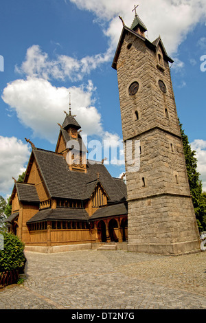 Niederholer Stabkirche in Karpacz, Polen. Stockfoto