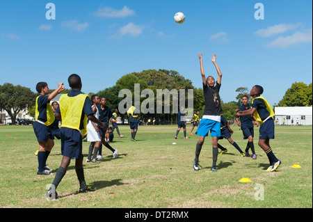 Fußballtraining am Groote Schuur High School, Cape Town, Western Cape, Südafrika Stockfoto