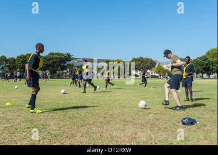 Fußballtraining am Groote Schuur High School, Cape Town, Western Cape, Südafrika Stockfoto