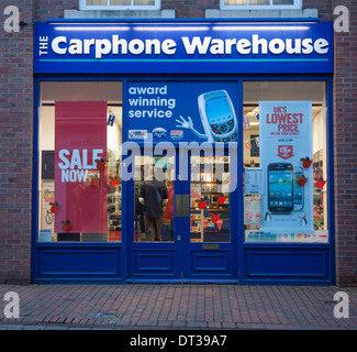 Die vordere Fassade oder Fassade des Carphone Warehouse Shop anmelden oder lagern in Macclesfield Cheshire England UK Stockfoto