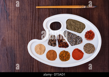 Farbpalette von Kräutern und Gewürzen Stockfoto