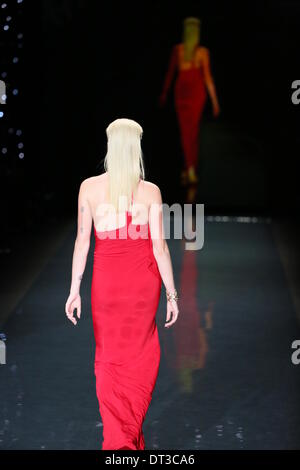 New York, USA. 6. Februar 2014. Irland-Baldwin, Donna Karan, tragen geht die Start-und Landebahn am gehen rot für Frauen - The Herz Wahrheit Red Dress Collection 2014 Show am 6. Februar 2014 in New York City. Bildnachweis: Anton Oparin/Alamy Live-Nachrichten Stockfoto