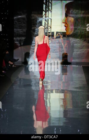 New York, USA. 6. Februar 2014. Irland-Baldwin, Donna Karan, tragen geht die Start-und Landebahn am gehen rot für Frauen - The Herz Wahrheit Red Dress Collection 2014 Show am 6. Februar 2014 in New York City. Bildnachweis: Anton Oparin/Alamy Live-Nachrichten Stockfoto