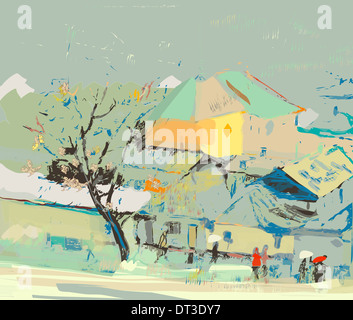 Stadt-Landschaft an einem regnerischen Tag Stockfoto