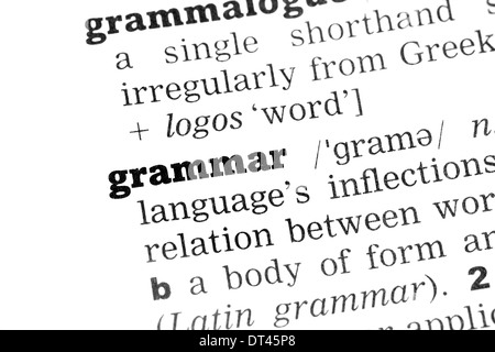 Grammatik Wörterbuchdefinition Closeup schwarz / weiß Stockfoto