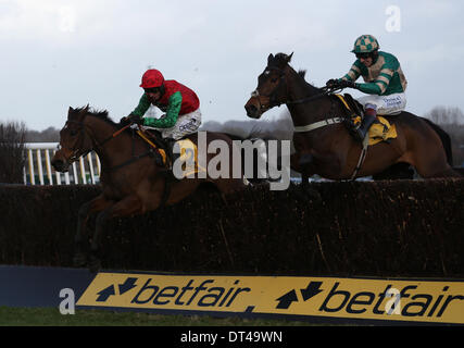 Newbury, Berkshire, UK. 8. Februar 2014. Modul und Paddy Brennan (Beifahrerseite) gewinnen bei der Betfair Super Samstag treffen in Newbury Racecourse Credit: Action Plus Sport/Alamy Live News Stockfoto