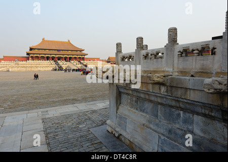 Hof der höchsten Harmonie. Blick auf Hall der obersten Harmony.Forbidden Stadt. Beijing. China. Stockfoto