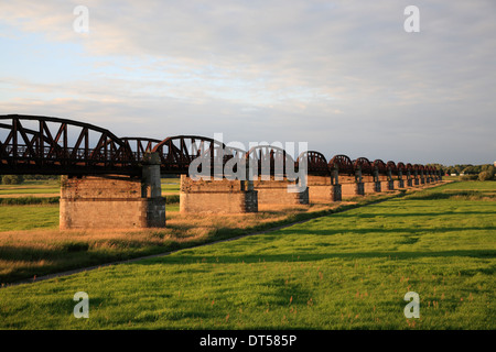 Alte Eisenbahnbrücke bei Doemitz-Kaltenhof, Fluss Elbe, Niedersachsen, Deutschland, Europa Stockfoto