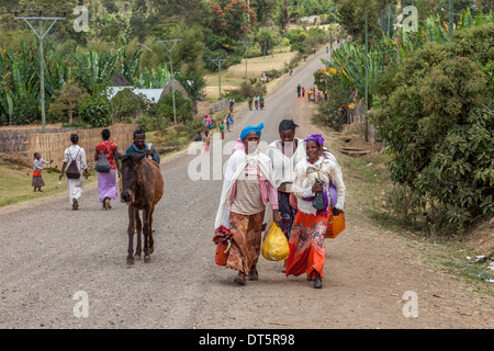 Dorze Frauen auf dem Weg zum Markt, Hayzo Dorf, Arba Minch, Äthiopien Stockfoto