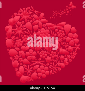 Urlaub-Herz mit Blumen und Schmetterlingen. Vektor-illustration Stockfoto