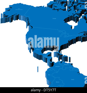 Karte von USA, Alaska, Mittelamerika mit Ländergrenzen und Ländernamen. Stockfoto
