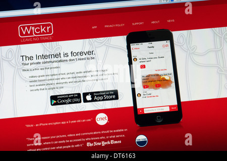Die Wickr Mobile "Telefon-app behauptet, sicheren Verschlüsselung für Text, Bild, Audio & Video Nachrichten zu bieten. Stockfoto