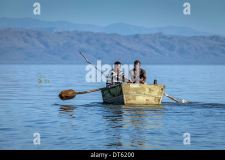 Fischer auf See Chamo, Arba Minch, Äthiopien Stockfoto