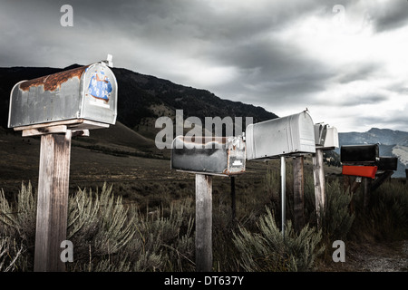 Postfächer in einer Reihe, Wyoming, USA Stockfoto