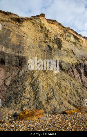 Klippen am Hengistbury Head, Dorset Anzeichen des jüngsten Erosion, Januar 2014 Stockfoto