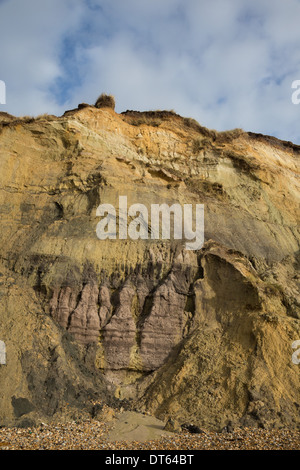 Klippen am Hengistbury Head, Dorset Anzeichen des jüngsten Erosion, Januar 2014 Stockfoto