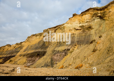 Klippen am Hengistbury Head, Dorset Anzeichen des jüngsten Erosion, Januar 2014 Stockfoto