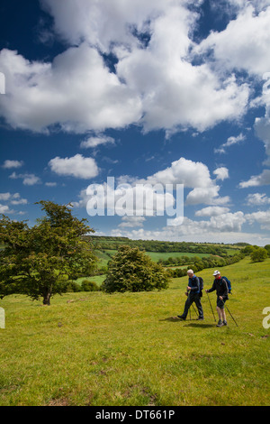 Wanderer auf dem Weg von Winchcombe während Wanderfest, Cotswolds, UK Stockfoto