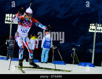 Sotschi, Russland. 8. Februar 2014. Tschechische Biathlonist Jaroslav Soukup ist während der Männer Biathlon-10 k-Sprint bei den Olympischen Winterspielen 2014 8. Februar 2014, in Krasnaya Polyana, Russland gesehen. Jaroslav Soukup gewann die Bronzemedaille. (CTK Foto/römische Vondrous/Alamy Live News) Stockfoto