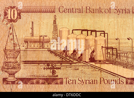 Zehn syrische Pfund Banknote Fragment verwendet Makro Stockfoto